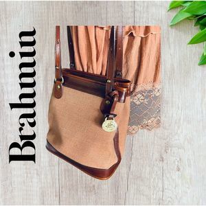 Brahmin Vintage Women’s Canvas Leather Mini Bucket Bag/Purse